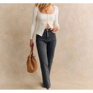 Sezane White Ribbed Cardigan